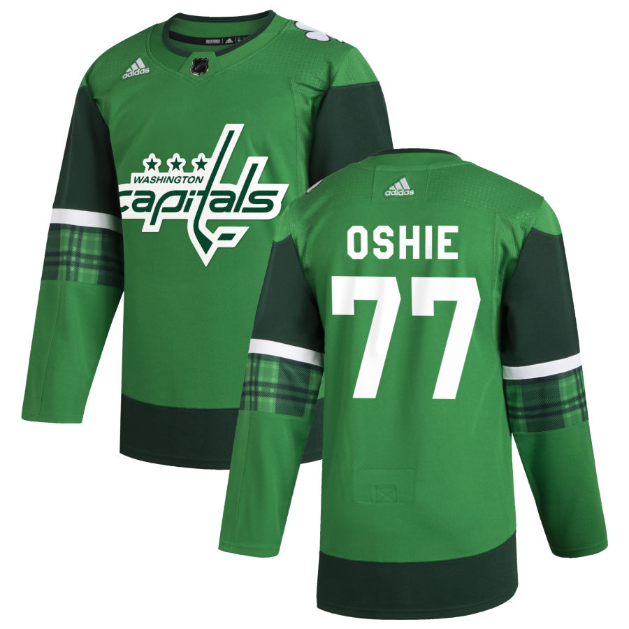 Cheap Washington Capitals 77 T.J. Oshie Men Adidas 2020 St. Patrick Day Stitched NHL Jersey Green